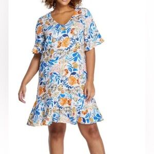 Estelle plus size linen blend floral midi dress size 2X